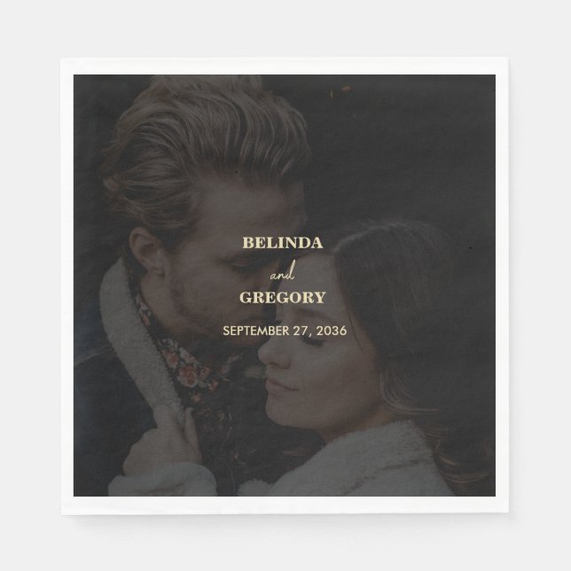 Servilleta De Papel Moderno Boda de superposición de foto de oro negro (Anverso)