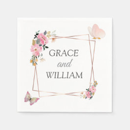 Servilleta De Papel Moderno Boda de verano floral y mariposa rosa suav