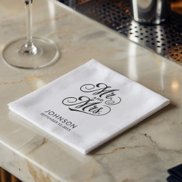 Servilleta De Papel Moderno Boda Minimalista Sr. y Sra. Black and Whit