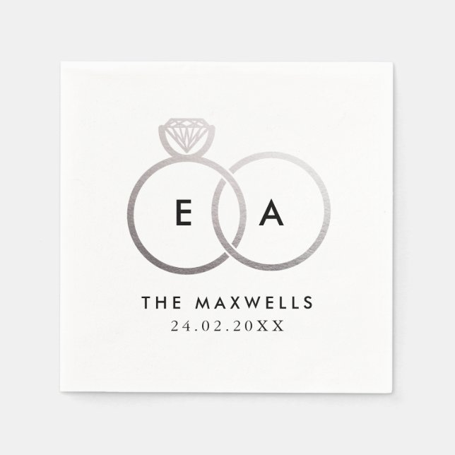 Servilleta De Papel Moderno Boda Plata Anillos Cocktail Napkin (Anverso)