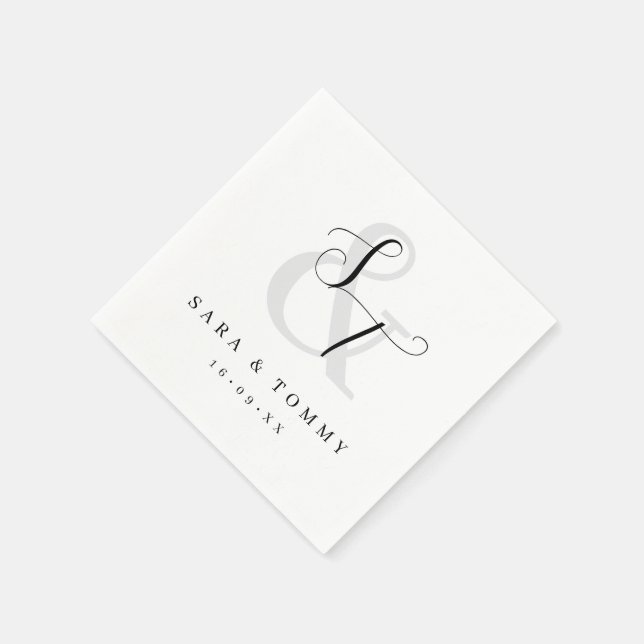 Servilleta De Papel Moderno Boda simple monogramado elegante (Borde)