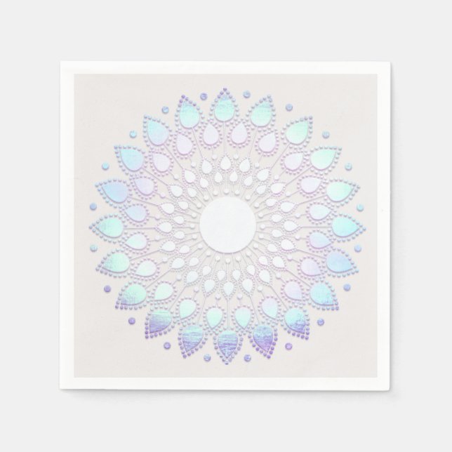 Servilleta De Papel Moderno Boho Blue Floral Lotus Mandala (Anverso)