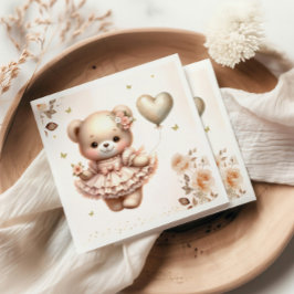 Servilleta De Papel Moderno Boho Teddy Bear Balloon Chica Baby Shower