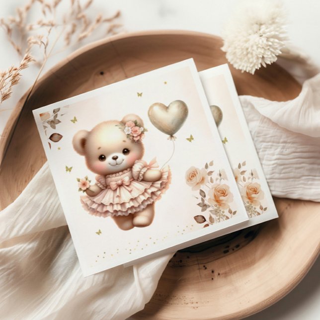 Servilleta De Papel Moderno Boho Teddy Bear Balloon Chica Baby Shower (Subido por el creador)