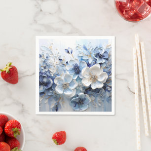 Servilleta De Papel Moderno Botánico Floral Azul Blanco Elegante