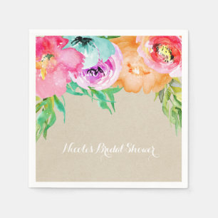 Servilleta De Papel Moderno Bridal Shower Floral Marrón Brillante Kraf