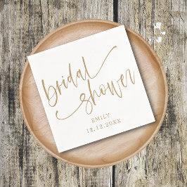 Servilleta De Papel Moderno Bridal Shower Gold Script & White