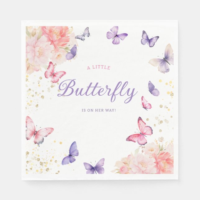 Servilleta De Papel Moderno chica floral Cute Butterfly Baby Shower (Anverso)