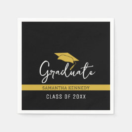 Servilleta De Papel Moderno Clase Negra y Oro de 2025 Grad Cap Napkin