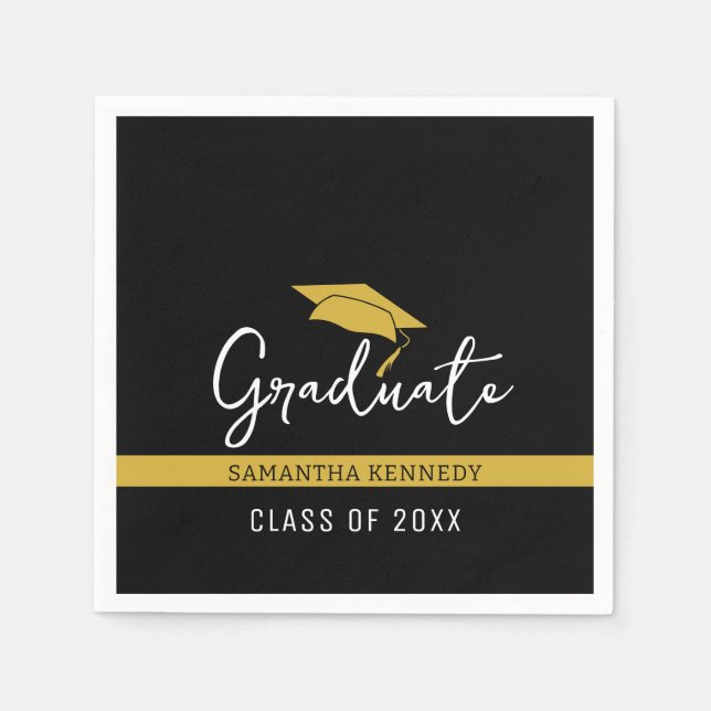 Servilleta De Papel Moderno Clase Negra y Oro de 2025 Grad Cap Napkin (Anverso)