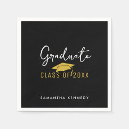 Servilleta De Papel Moderno Clase Negra y Oro de 2025 Graduación Cap