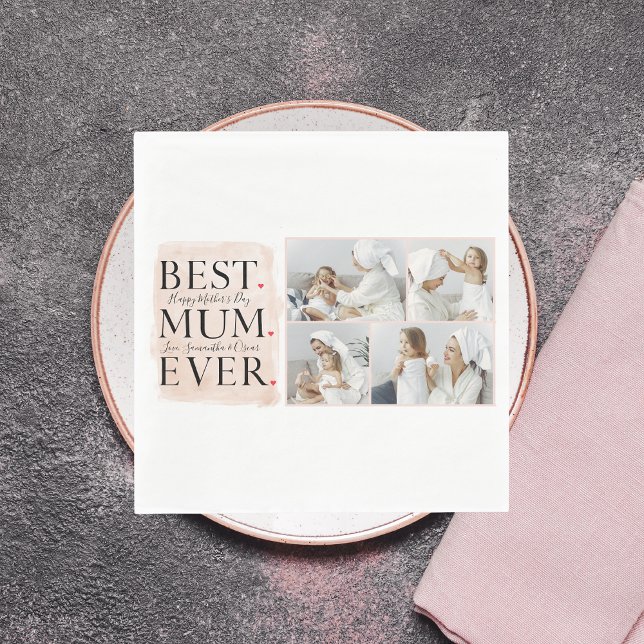Servilleta De Papel Moderno Collage Photo Pink Happy Mothers Day (Subido por el creador)