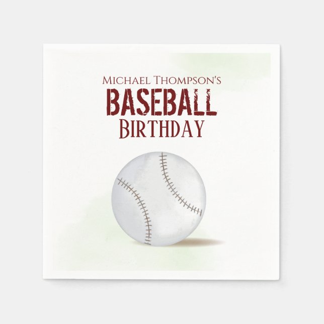 Servilleta De Papel Moderno color de agua simple Béisbol Cumpleaños (Anverso)