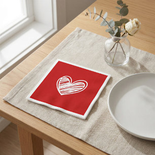 Servilleta De Papel Moderno Corazón Rojo Blanco Romántico Boda de cump
