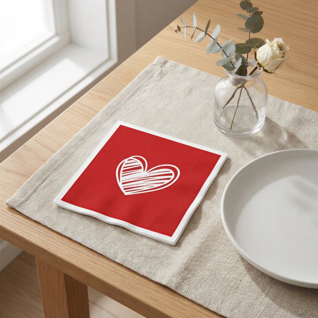 Servilleta De Papel Moderno Corazón Rojo Blanco Romántico Boda de cump (Subido por el creador)