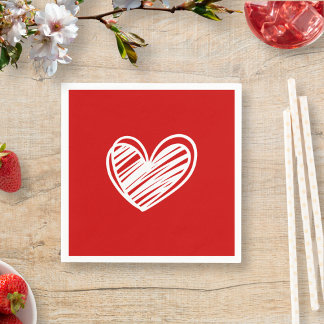 Servilleta De Papel Moderno Corazón Rojo Blanco Romántico Boda de cump