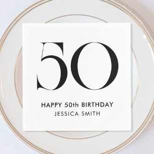 Servilleta De Papel Moderno Cumpleaños 50 Minimalista en Blanco y Negr