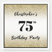 Moderno Cumpleaños 75 Personalizado Negro y Dorado