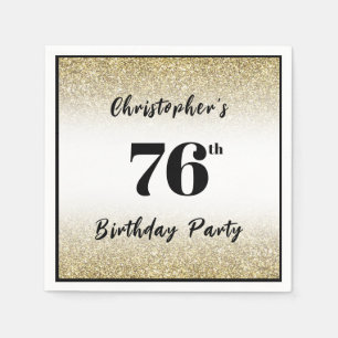 Servilleta De Papel Moderno Cumpleaños 76 Personalizado Negro y Dorado