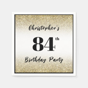 Servilleta De Papel Moderno Cumpleaños 84 Personalizado Negro y Dorado