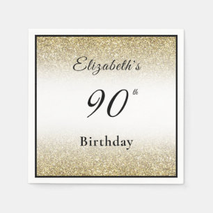 Servilleta De Papel Moderno Cumpleaños 90 Personalizado Negro y Dorado