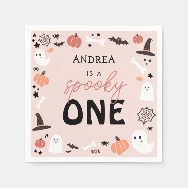 Servilleta De Papel Moderno Cute Spooky Un Primer Cumpleaños De Hallow (Anverso)