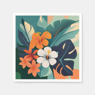 Servilleta De Papel Moderno de mediados de siglo Hibisco y Plumeria ha