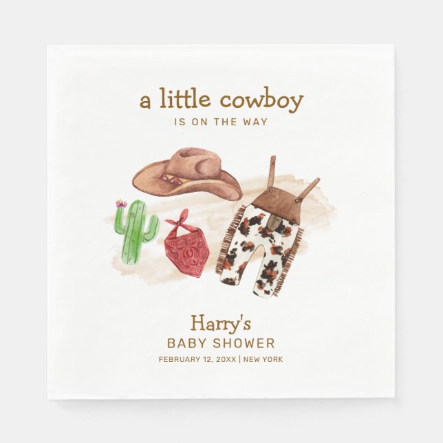 Servilleta De Papel Moderno Desierto Occidental Cactus Cowboy Baby Sho (Anverso)
