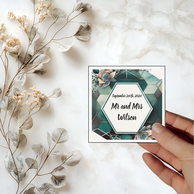 Servilleta De Papel Moderno Diseño Geométrico Verde Cocktail Napkin (Subido por el creador)