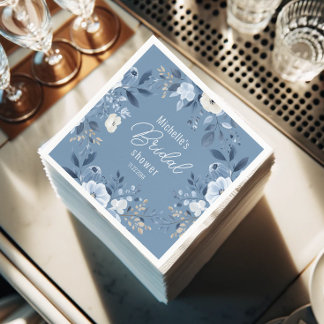Servilleta De Papel Moderno Dusty Blue Floral Boho Bridal Shower