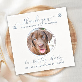 Servilleta De Papel Moderno Dusty Blue Gracias Perro Mascota Boda