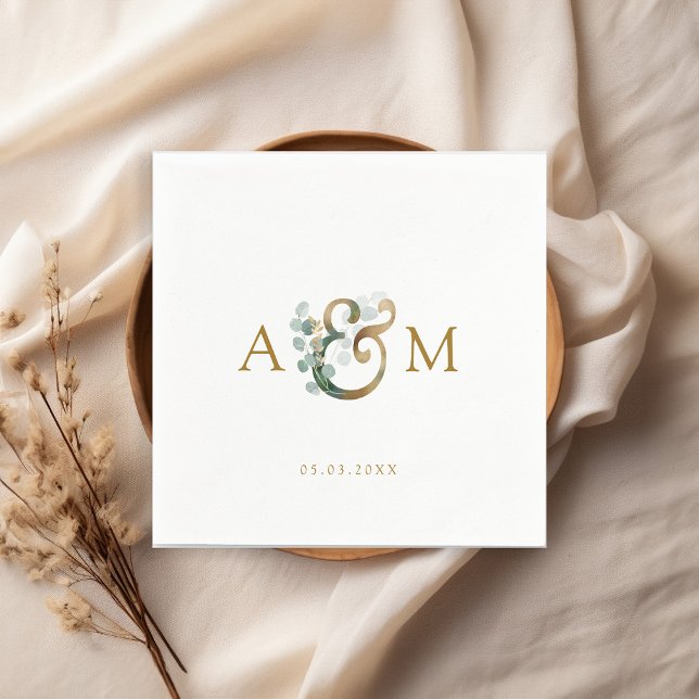 Servilleta De Papel Moderno, elegante eucalipto ampersor y boda (Subido por el creador)