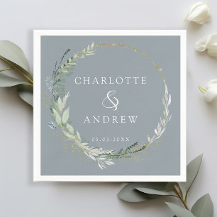 Servilleta De Papel Moderno, elegante, eucalipto, boda azul gris