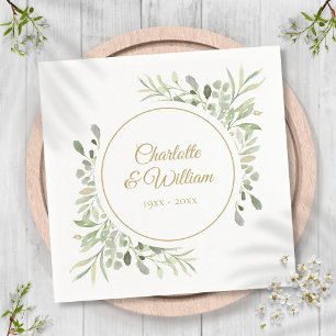 Servilleta De Papel Moderno elegante guión dorado verde