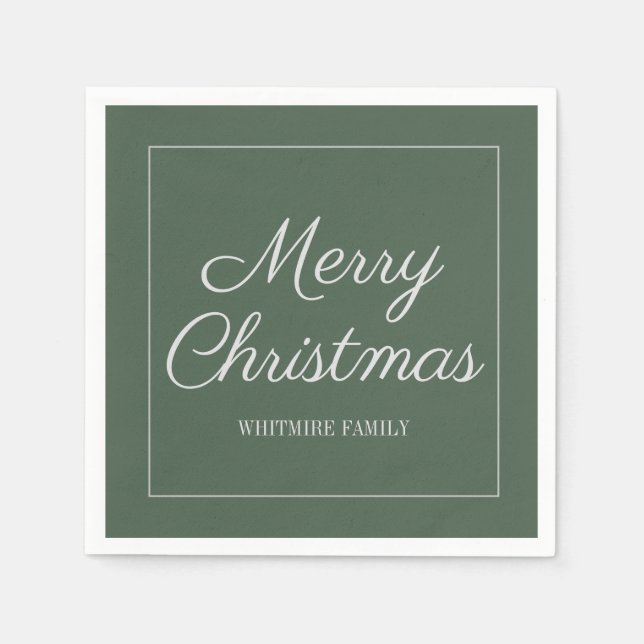 Servilleta De Papel Moderno Elegante Verde Gris Feliz Navidad (Anverso)