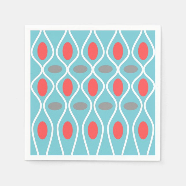 Servilleta De Papel Moderno, Esferas de Olas, Azul, Rojo, Gris (Anverso)