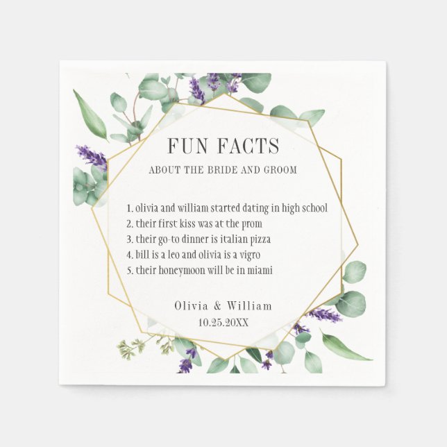 Servilleta De Papel Moderno Eucalyptus Greenery Fun Facts Boda (Anverso)