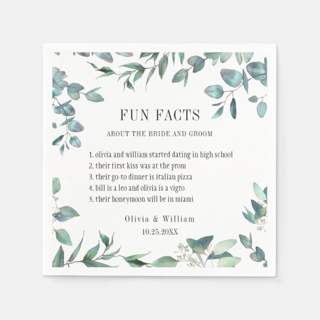 Servilleta De Papel Moderno Eucalyptus Greenery Fun Facts Boda (Anverso)