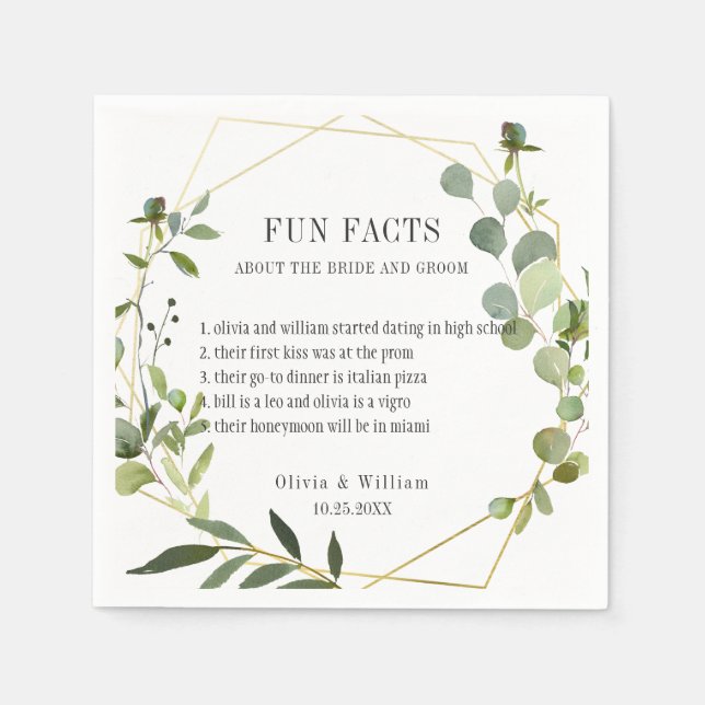 Servilleta De Papel Moderno Eucalyptus Greenery Fun Facts Boda (Anverso)