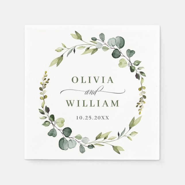 Servilleta De Papel Moderno Eucalyptus Wreath Frame Boda Papel Boho (Anverso)