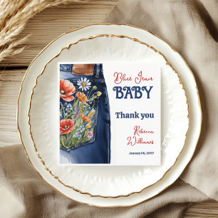 Servilleta De Papel Moderno Floral Rojo Azul Denim Azul Jean Baby Show