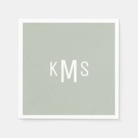 Moderno Font Monograma Ligero Sage Cocktail Napkin