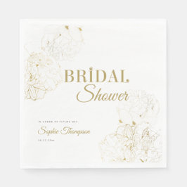 Servilleta De Papel Moderno Gold Peonies Floral Sketch Bridal Shower