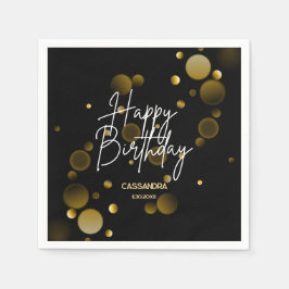 Servilleta De Papel Moderno Gradiente Gold Bokeh Black Happy Birday