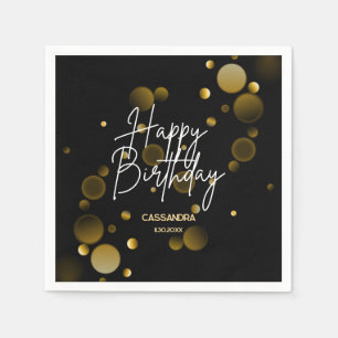Servilleta De Papel Moderno Gradiente Gold Bokeh Black Happy Birday