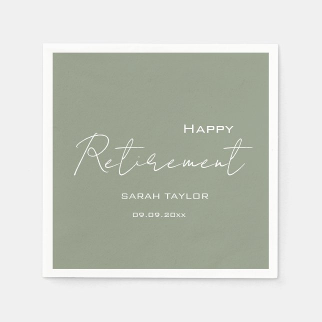Servilleta De Papel Moderno Green Sage Happy Retirement Personalizado (Anverso)