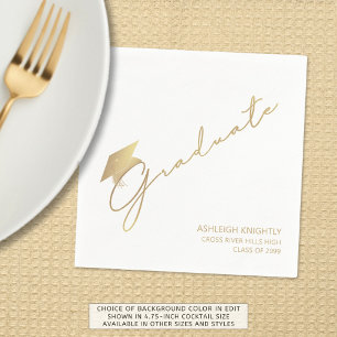 Servilleta De Papel Moderno guión de graduado Cap Gold White
