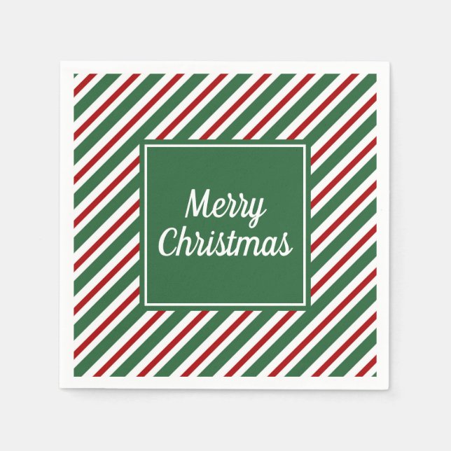 Servilleta De Papel Moderno Guión Rojo Y Verde Feliz Navidad (Anverso)