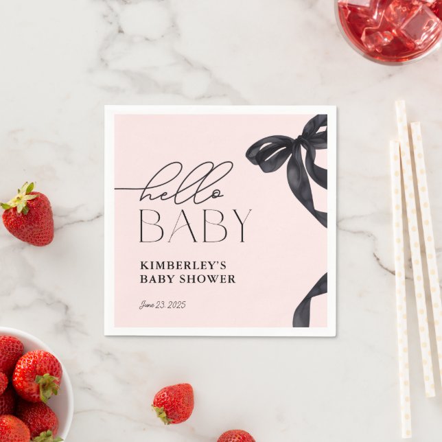 Servilleta De Papel Moderno Hello Baby Black Bow Baby Shower (In situ)