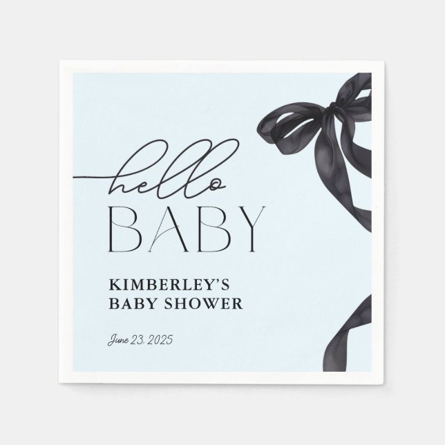Servilleta De Papel Moderno Hello Baby Black Bow Baby Shower (Anverso)